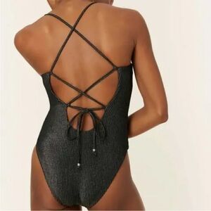 ▪️Andie Swimwear The Fiji One Piece Women's Black Ribbed Glitter (RARE)